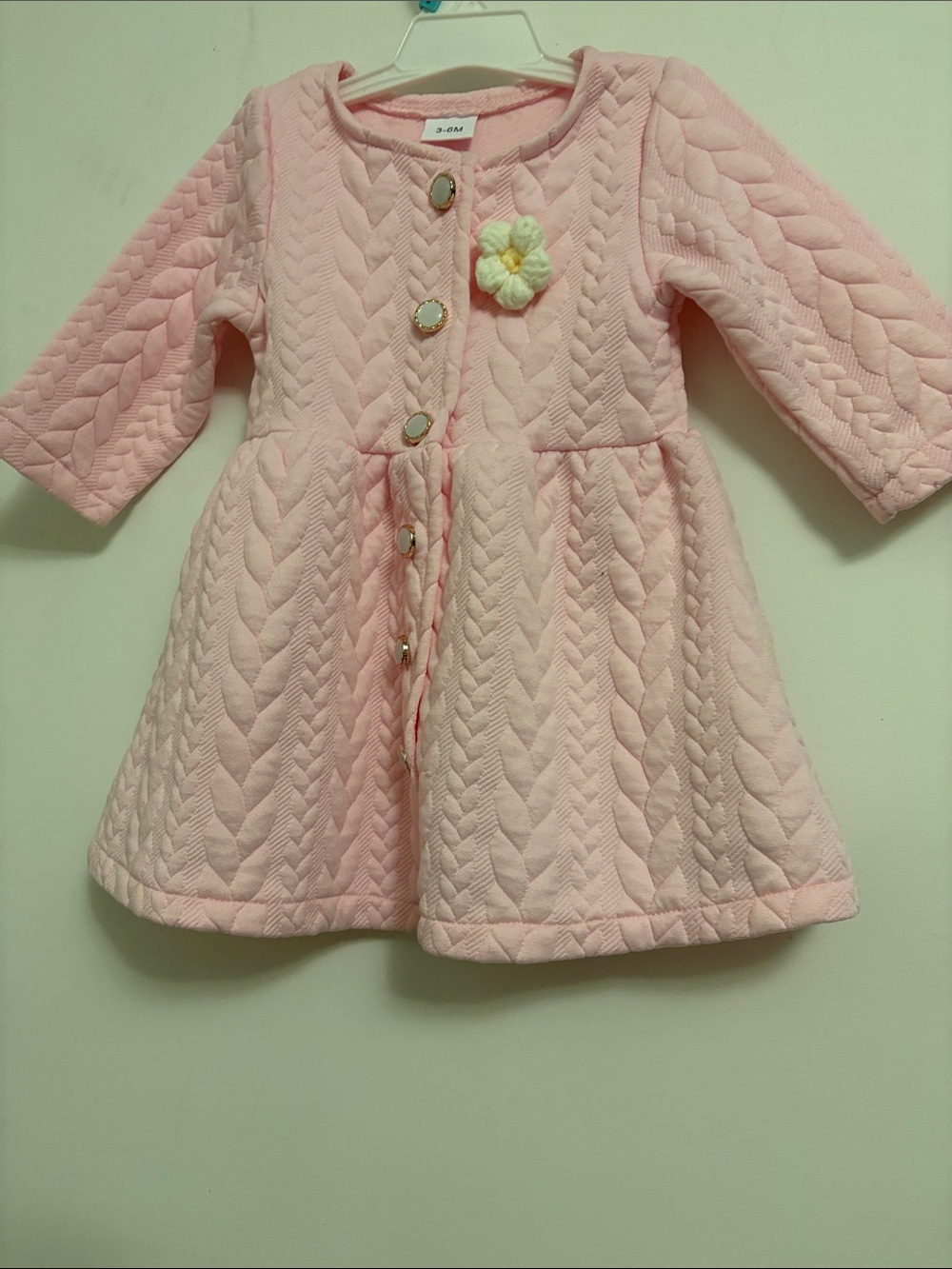 Pink Quilted Baby Dress with Flower Accent